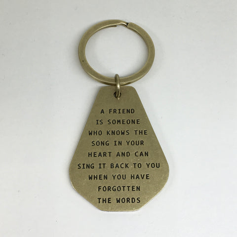 Keyring - Antiqued Effect Brass Friend Quote