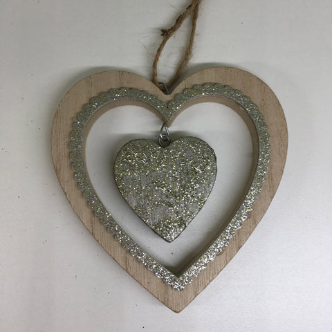Hanging Decoration - Wood & Gold Cut Out Star or Heart