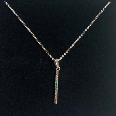 Sterling Silver Vertical Bar Necklace with Multicolour Crystals