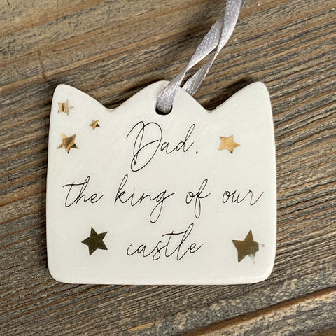 Hanging Decoration - White Glazed Ceramic Crown with Dad Sentiment