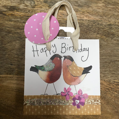 Gift Bag - Alex Clark Small Sparkle Happy Birthday Bullfinches