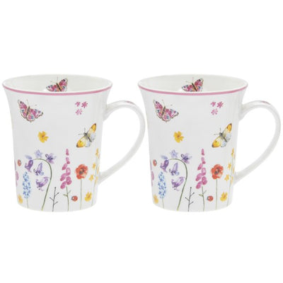 Butterfly Garden - Fine China Set of 2 Mugs