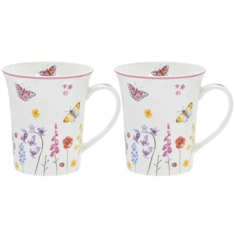 Butterfly Garden - Fine China Set of 2 Mugs