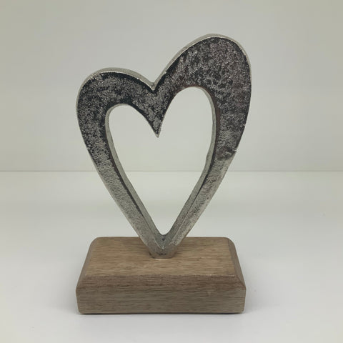 Silver Heart on Wooden Base 16cm