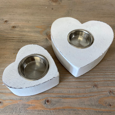 Retreat Heart - White Wooden Chunky Tealight Candle Holder