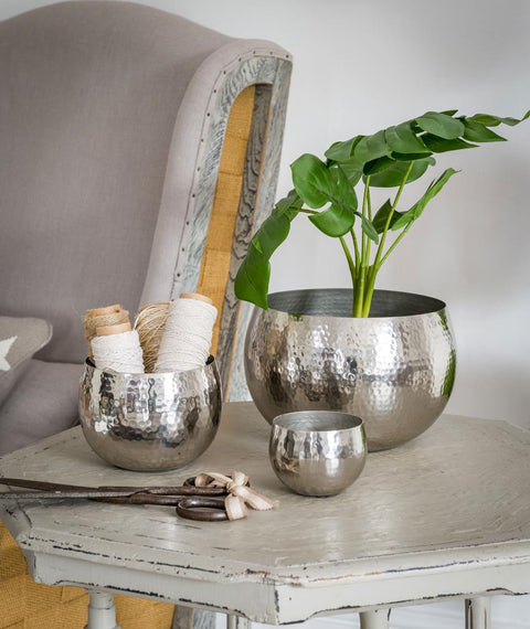 Retreat - Hammered Nickel Planters in 3 Sizes