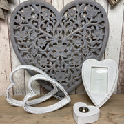 Retreat Heart - Large Grey Carved Wooden Wall Panel