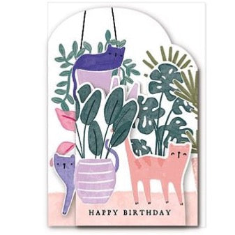 Fold Out Plants & Cats Birthday Card