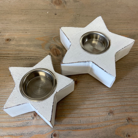 Retreat Star - White Wooden Chunky Tealight Candle Holder