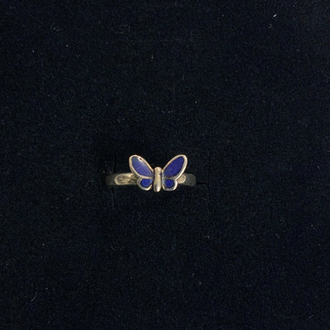 Sterling Silver Butterfly Ring With Blue Enamel Detail