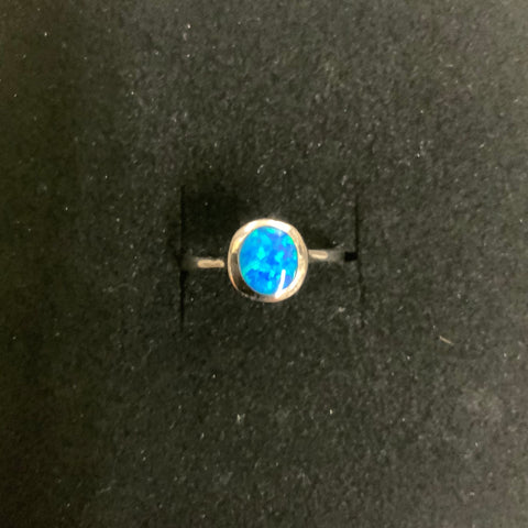 Sterling Silver Blue Opal Round Ring