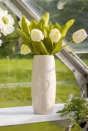 Retreat - Ivory Ceramic Heart Debossed Heart Vase