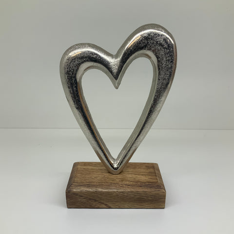 Silver Heart on a Wooden Base - 10cm