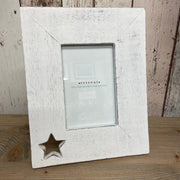 Retreat Frame - Wooden White Distressed with Cut Out Star