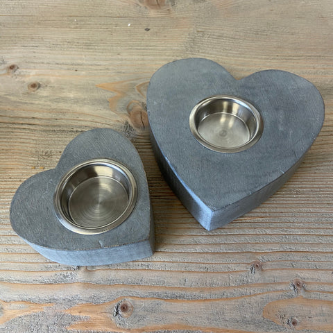 Retreat Heart - Grey Wooden Chunky Tealight Candle Holder