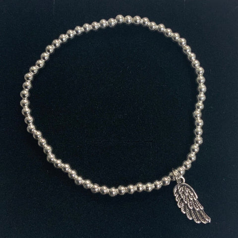 Sterling Silver Angel Wing Charm Beaded Bracelet