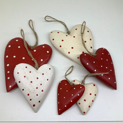 Hanging Decoration- Red and Cream Polka Dot Hearts