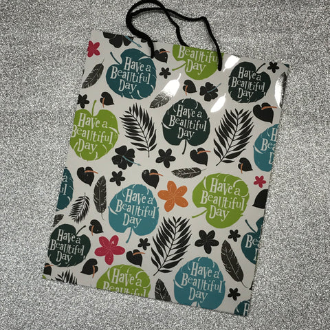 Gift Bag - "Have A Beautiful Day" Leaves Print