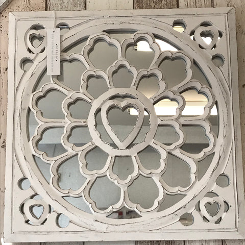 Retreat - White Square Wooden Ornate Mirror Panel
