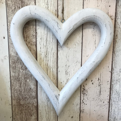 Retreat Heart - Large White Wooden with Hanging String