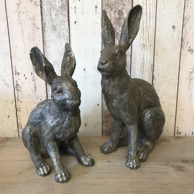 Grey Coloured Sitting Hare in 2 Sizes