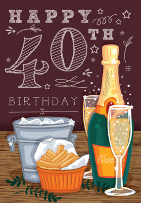 '40' Happy 40th Birthday Card - Champagne