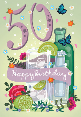 '50' Happy Birthday Card - Gin