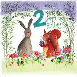 Happy 2nd Birthday Squirrel, Rabbit Card
